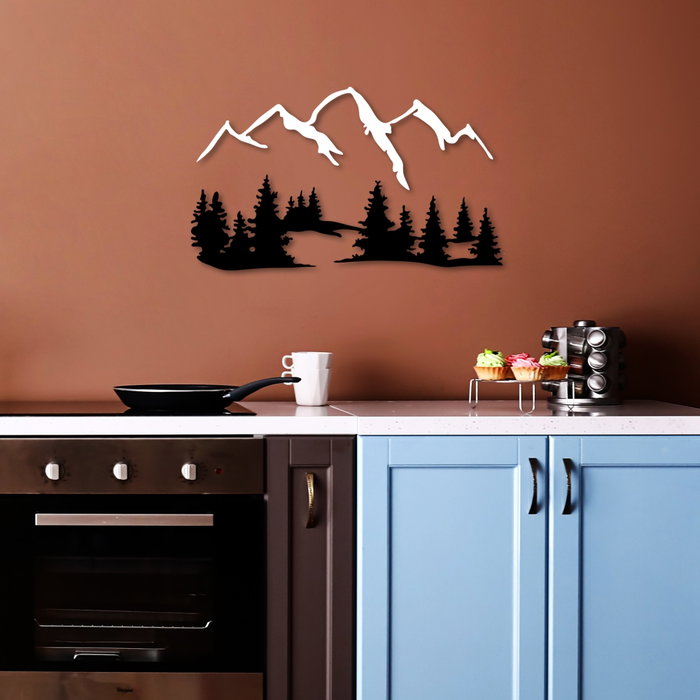 Wallity Nature And Mountain - 2 Escultura de pared de metal en blanco y negro